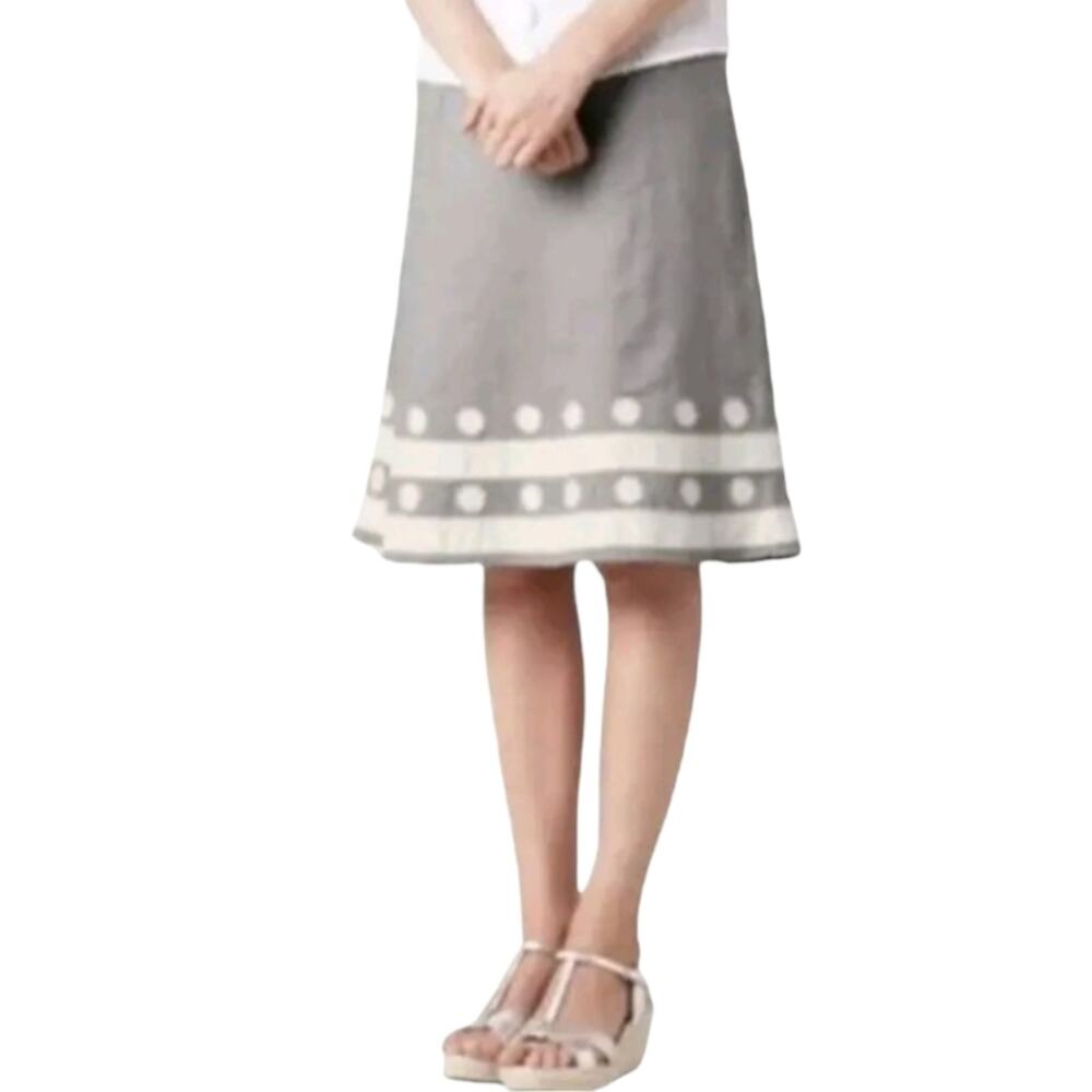 Boden gray linen A-line knee length skirt with appliques size 10